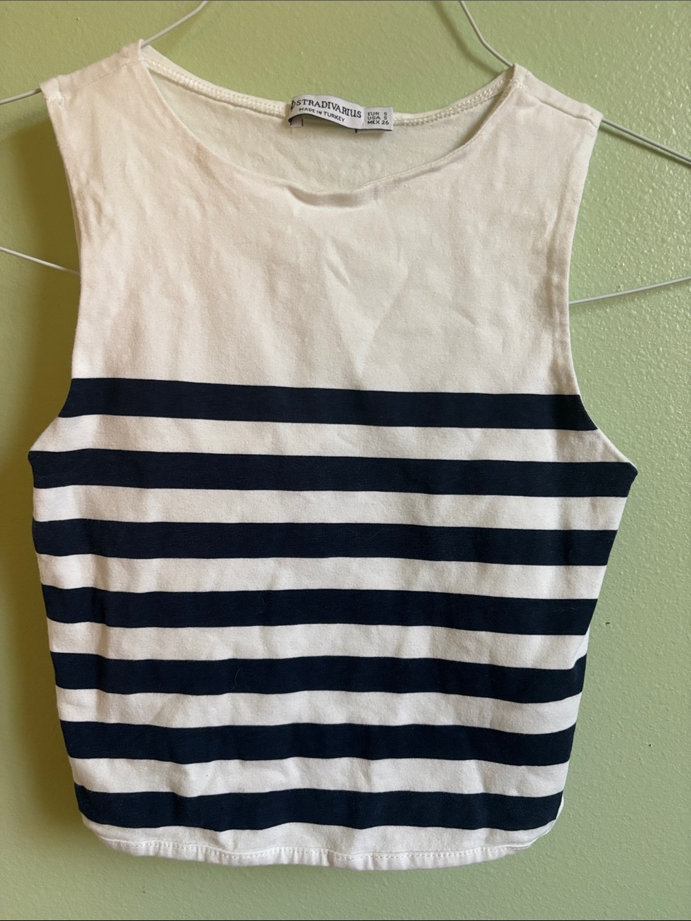 stradivarius White and Navy Blue Striped Tank Top